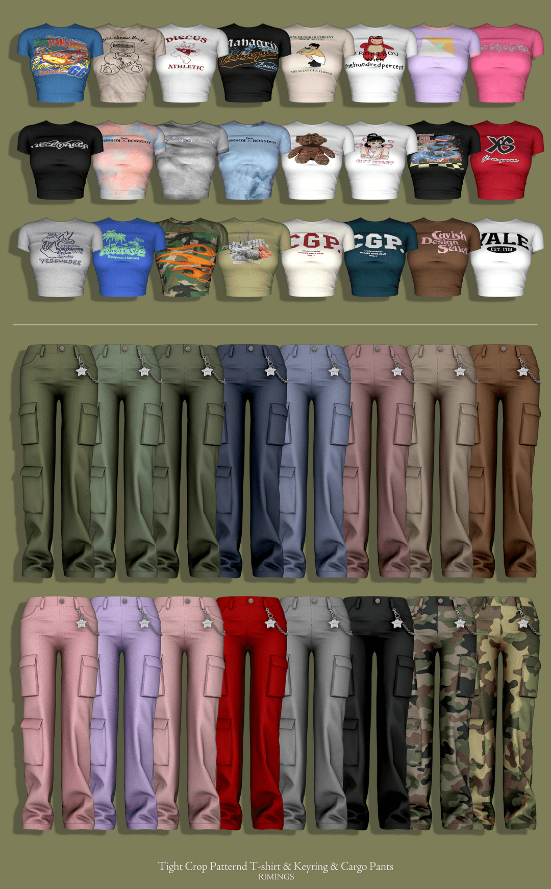 Галерея мода Сет Tight Crop T-shirt & Cargo Pants #1